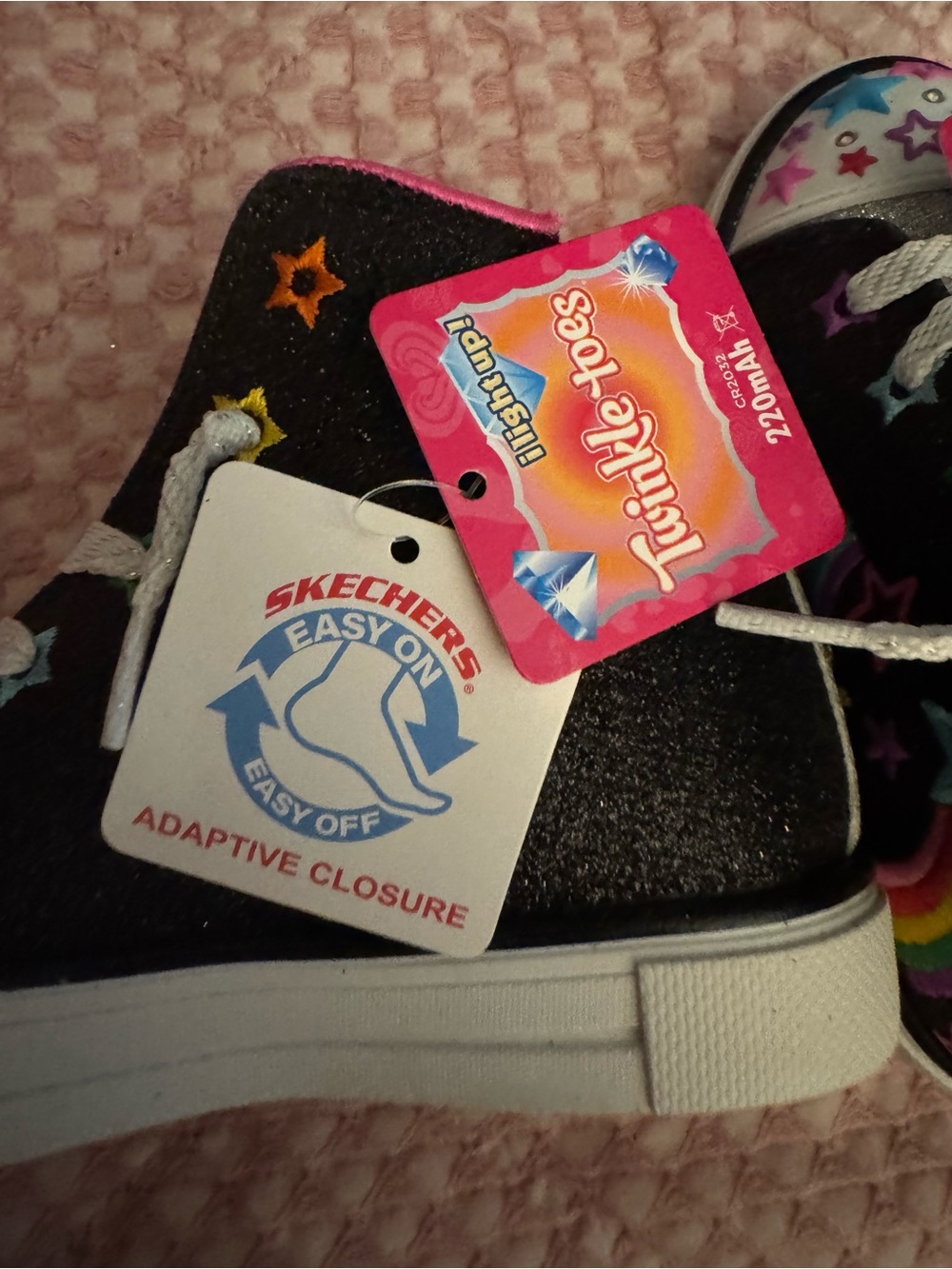 Skechers Kids Black Glitter High-Top Sneakers-Rainbow &Star Embroidery lights up - Picture 5 of 8